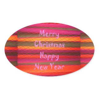 Merry Christmas Happy New Year Canvas Color Design Oval Sticker