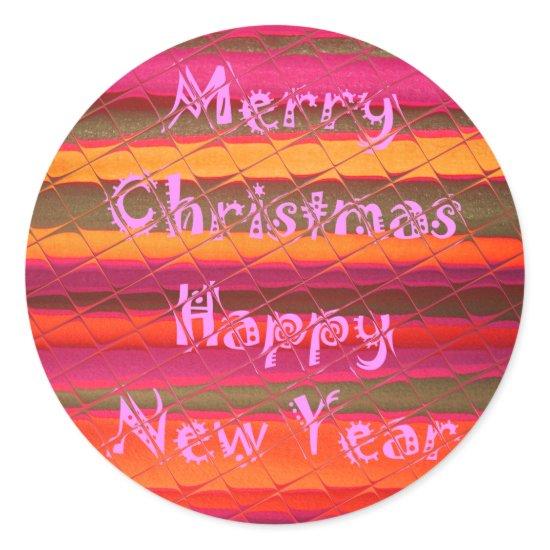 Merry Christmas Happy New Year Color Design Classic Round Sticker