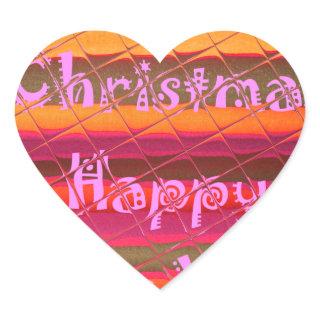 Merry Christmas Happy New Year Color Design Heart Sticker