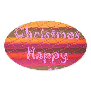 Merry Christmas Happy New Year Color Design Oval Sticker