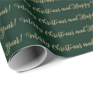 Merry Christmas Happy New Year script green gold