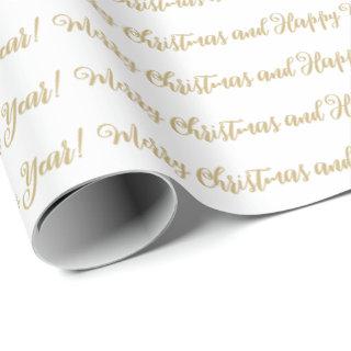 Merry Christmas Happy New Year script white gold