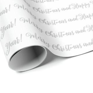 Merry Christmas Happy New Year script white gray