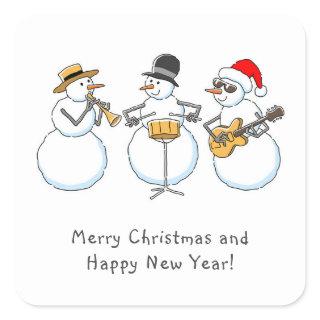 Merry Christmas Happy New Year Snowman Jazzband Square Sticker
