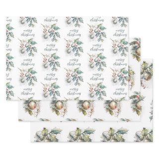 Merry Christmas Holly Branches And Tree Ornaments  Sheets