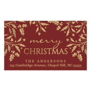 Merry Christmas Holly Gold Faux Foil Address Rectangular Sticker