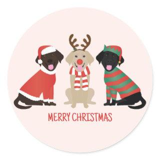 Merry Christmas Labrador Retriever Dogs Classic Round Sticker