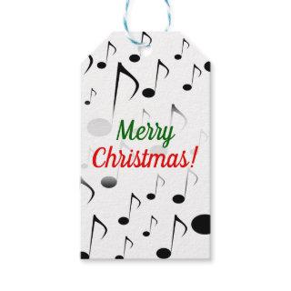 "Merry Christmas!" + Many Musical Notes Pattern Gift Tags