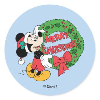 Merry Christmas | Mickey Mouse Holiday Wreath Classic Round Sticker