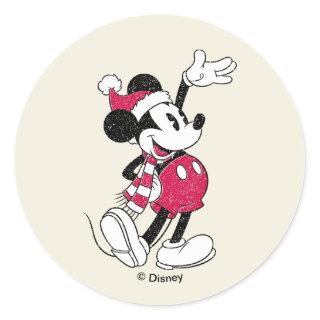 Merry Christmas | Mickey Mouse Vintage Santa Claus Classic Round Sticker