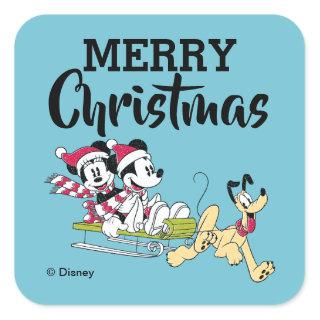 Merry Christmas | Mickey Mouse Winter Sled Square Sticker