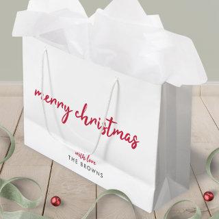 Merry Christmas | Modern Minimalist Red Typography Large Gift Bag
