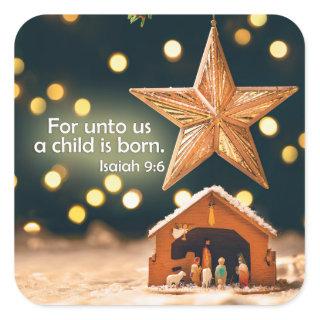 Merry Christmas Nativity Scene Under Star Square Sticker