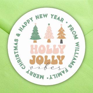Merry christmas & new year retro green typography  classic round sticker