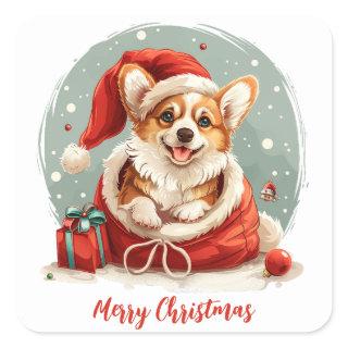 Merry Christmas Pembroke Welsh Corgi Puppies Square Sticker