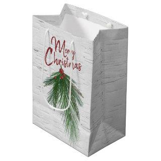 Merry Christmas Pine and Berry Medium Gift Bag