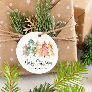 Merry Christmas Pine Tree Watercolor Favor Tags