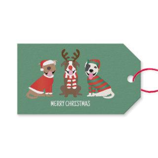 Merry Christmas Pit Bull Dogs Gift Tags