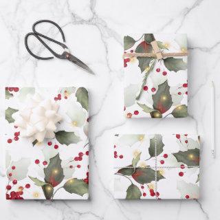 Merry Christmas Red Holly Berries Gold Lights   Sheets