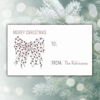 Merry Christmas Red Light String Bow Minimal Rectangular Sticker