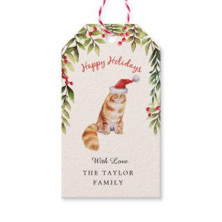 Merry Christmas Red Santa Hat Cat Lovers Gift Tags