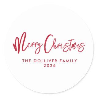 Merry Christmas | Red Typography Classic Round Sticker