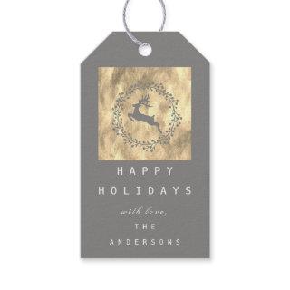 Merry Christmas Reindeer Champaigne Gold Gray Gift Tags
