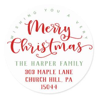 Merry Christmas Return Address Classic Round Sticker