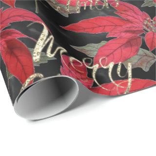 Merry Christmas Rose Gold Glitter Script Red Black
