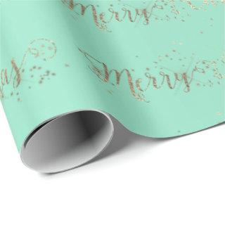 Merry Christmas Script Aqua  Mint Faux Gold