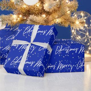 Merry Christmas Script Blue Navy Gold Confetti