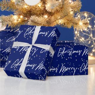 Merry Christmas Script Blue White Gold Confetti