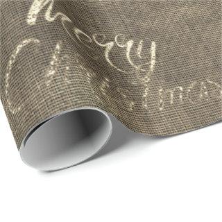 Merry Christmas Script Gold Burlap Linen Cottage