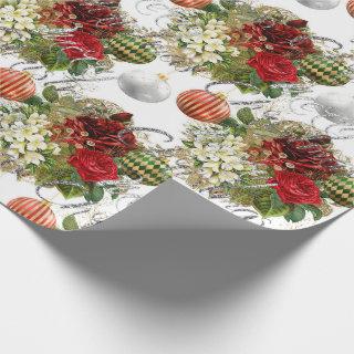 Merry Christmas Script Roses Red Gray Marble Pink