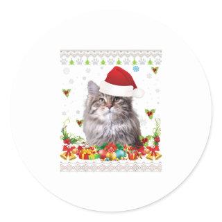 Merry Christmas Siberian Cat Ugly Sweater Sa Classic Round Sticker