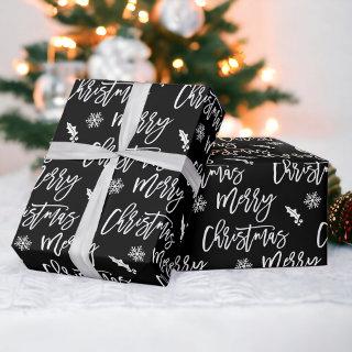 Merry Christmas snowflake mistletoe black pattern