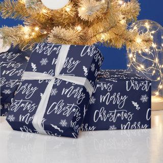 Merry Christmas snowflake mistletoe blue pattern