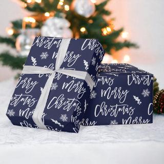 Merry Christmas snowflake mistletoe blue pattern
