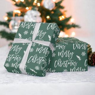 Merry Christmas snowflake mistletoe green pattern
