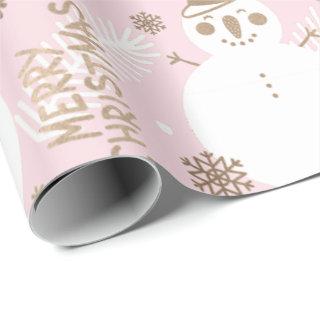 Merry Christmas Snowman Coffee Tee Mug Gold Pink