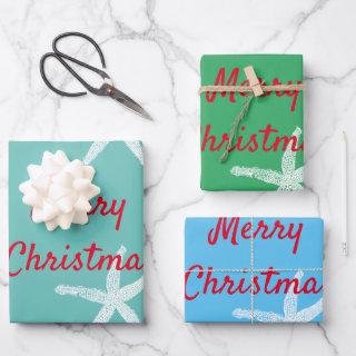 Merry Christmas Starfish Pattern Teal Green 2023  Sheets