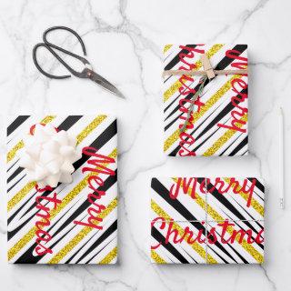 Merry Christmas Stripes Pattern Gold Glitter Artsy  Sheets