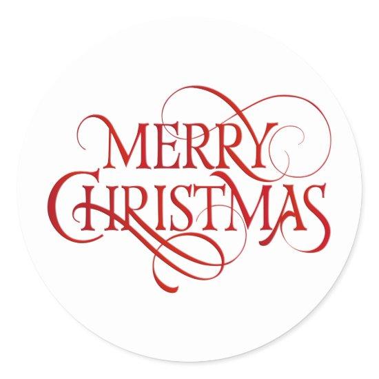 Merry Christmas Text Classic Round Sticker