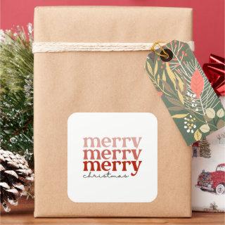 Merry Christmas Text Greeting Red and White Square Sticker