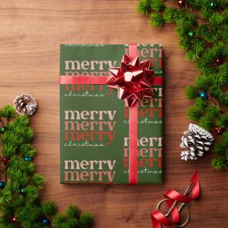 Merry Christmas Text Greeting Red & Green Pattern