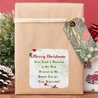 Merry Christmas | Thank Client Business Referral  Square Sticker