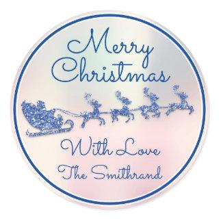Merry Christmas To From Blue Santa Reindeer Pastel Classic Round Sticker
