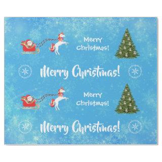 Merry Christmas Tree Santa Cute Girly Unicorn Blue