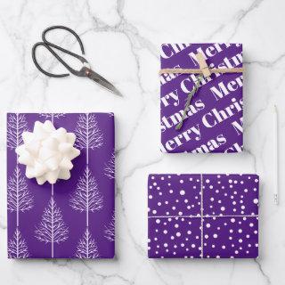 Merry Christmas, trees, polka dots purple holiday  Sheets