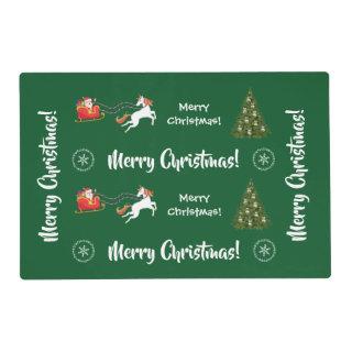 Merry Christmas Trees Santa Glitter Unicorn Green Placemat